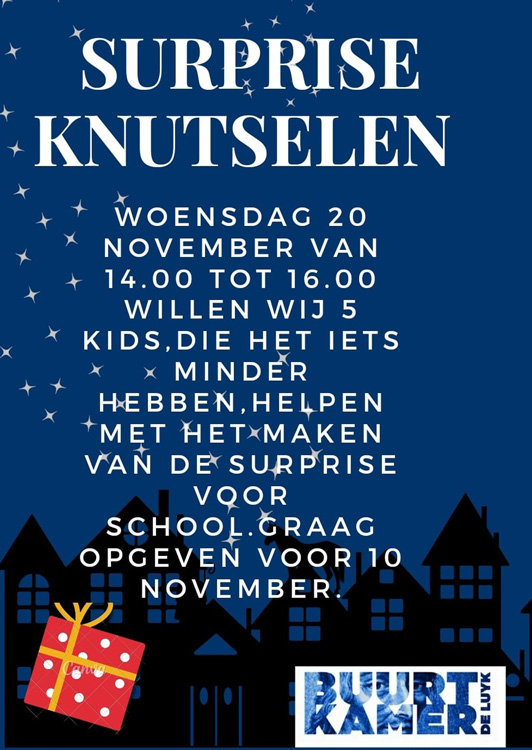 Help de kids bij surprise knutselen op woensdag 20 november a.s.